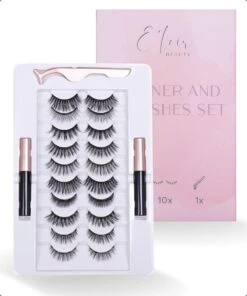 Magnetische Wimpers Met Eyeliner Set - Magnetic Lashes - Magneet - 10 Sets Nepwimpers Met 2 Eyeliners En 1 Applicator - Zwart