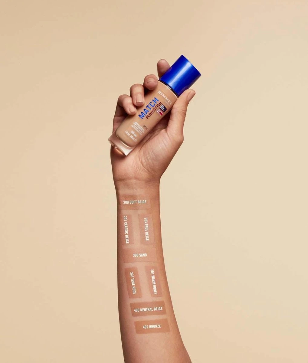 Rimmel London Match Perfection Foundation - 402 Bronze - Beige 8 Rimmel London Match Perfection Foundation - 402 Bronze - Beige - Afbeelding 6