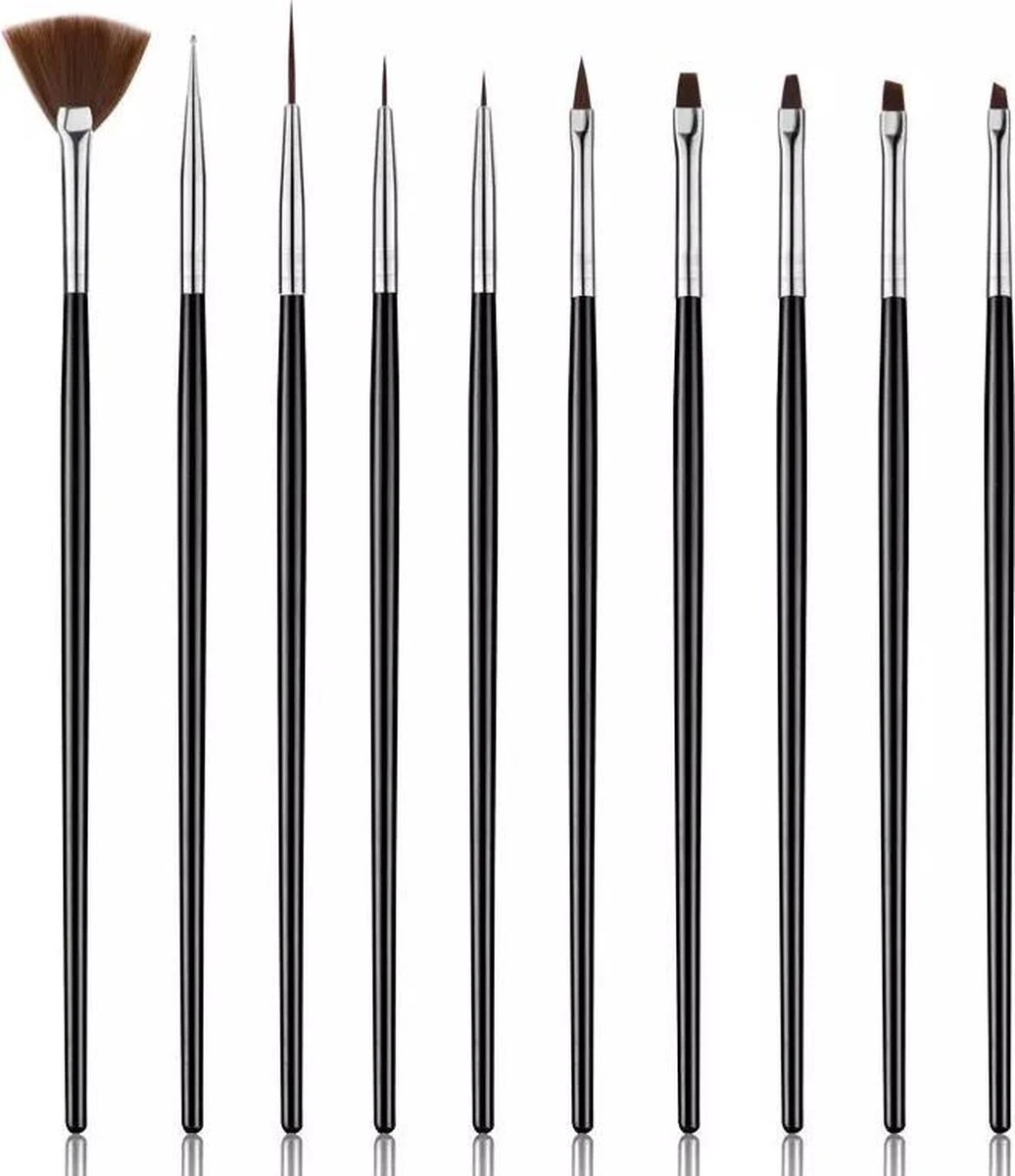 Merkloos Nail Art Penselen Set 10 Delig Zwart - Gel / Acryl Penselen Nail Brush 4 Merkloos Nail Art Penselen Set 10 Delig Zwart - Gel / Acryl Penselen Nail Brush - Afbeelding 2