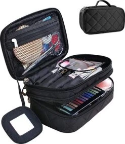 IBright Make-up Tasje Met Spiegel - 2 Lagen - Met Handige Vakjes - Cosmetica Organizer - Toilettas Maat S - Zwart -Cosmetische Kortingen Winkel 1044x1200 5