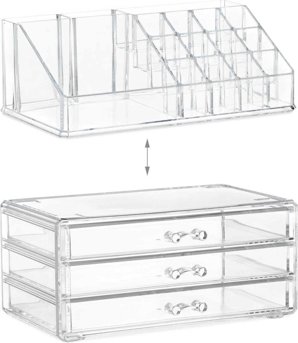 Relaxdays Make-up Organizer Klein - Stapelbaar - Sieradendoosje - Cosmetica - Opbergbox - Doorzichtig 19 Relaxdays Make-up Organizer Klein - Stapelbaar - Sieradendoosje - Cosmetica - Opbergbox - Doorzichtig - Afbeelding 17