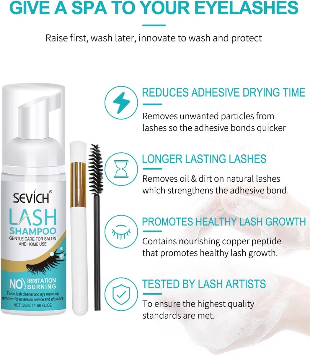 Sevich Wimper Extensions Cleanser - Wimpershampoo - Lash Foam Shampoo - Lash Cleanser - Wimper-shampoo - Assortiment 'Het Gemak' 4 Sevich Wimper Extensions Cleanser - Wimpershampoo - Lash Foam Shampoo - Lash Cleanser - Wimper-shampoo - Assortiment 'Het Gemak' - Afbeelding 2