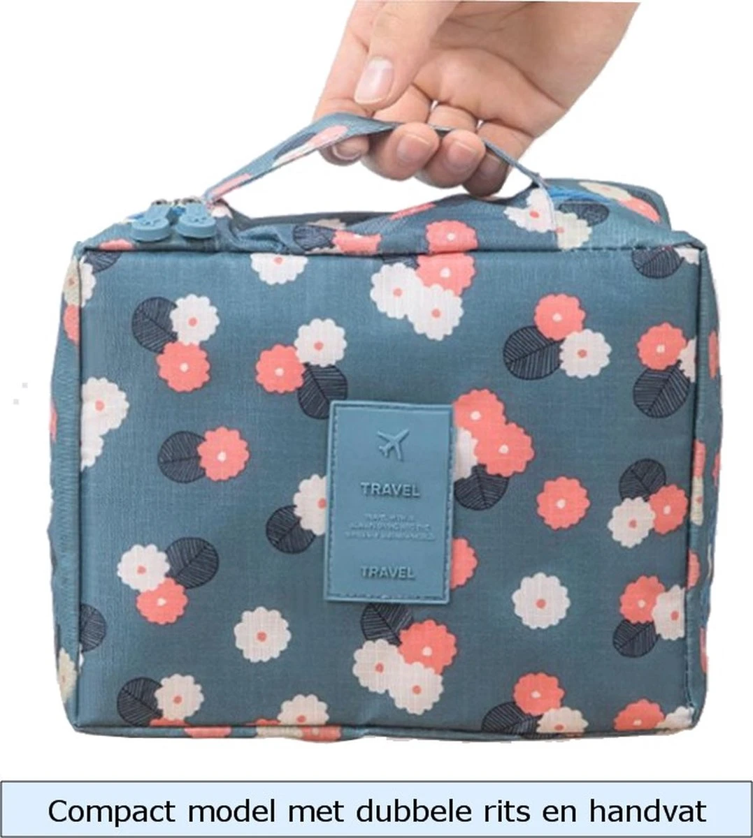 Fako Fashion® - Make Up Tasje Rechthoek - Cosmetica Organizer - Toilettas - 21x16x8cm - Bloemen Lichtblauw 6 Fako Fashion® - Make Up Tasje Rechthoek - Cosmetica Organizer - Toilettas - 21x16x8cm - Bloemen Lichtblauw - Afbeelding 4