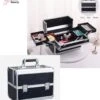 Beautycase / Beautykoffer Van Aluminium Aluminium Zwart Kleur Met Zilver Strips - Kapper - Tattoo - Nagel - Visagie - Make-up - Cosmetica - Schmink - Beauty Case / Beauty Koffer
