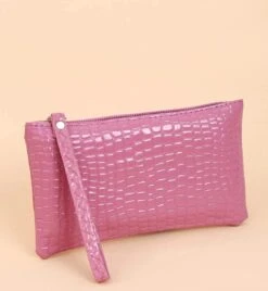 Handtas Mini - Make-up Tasje - Roze - Rechthoekig - Krokodillen Print