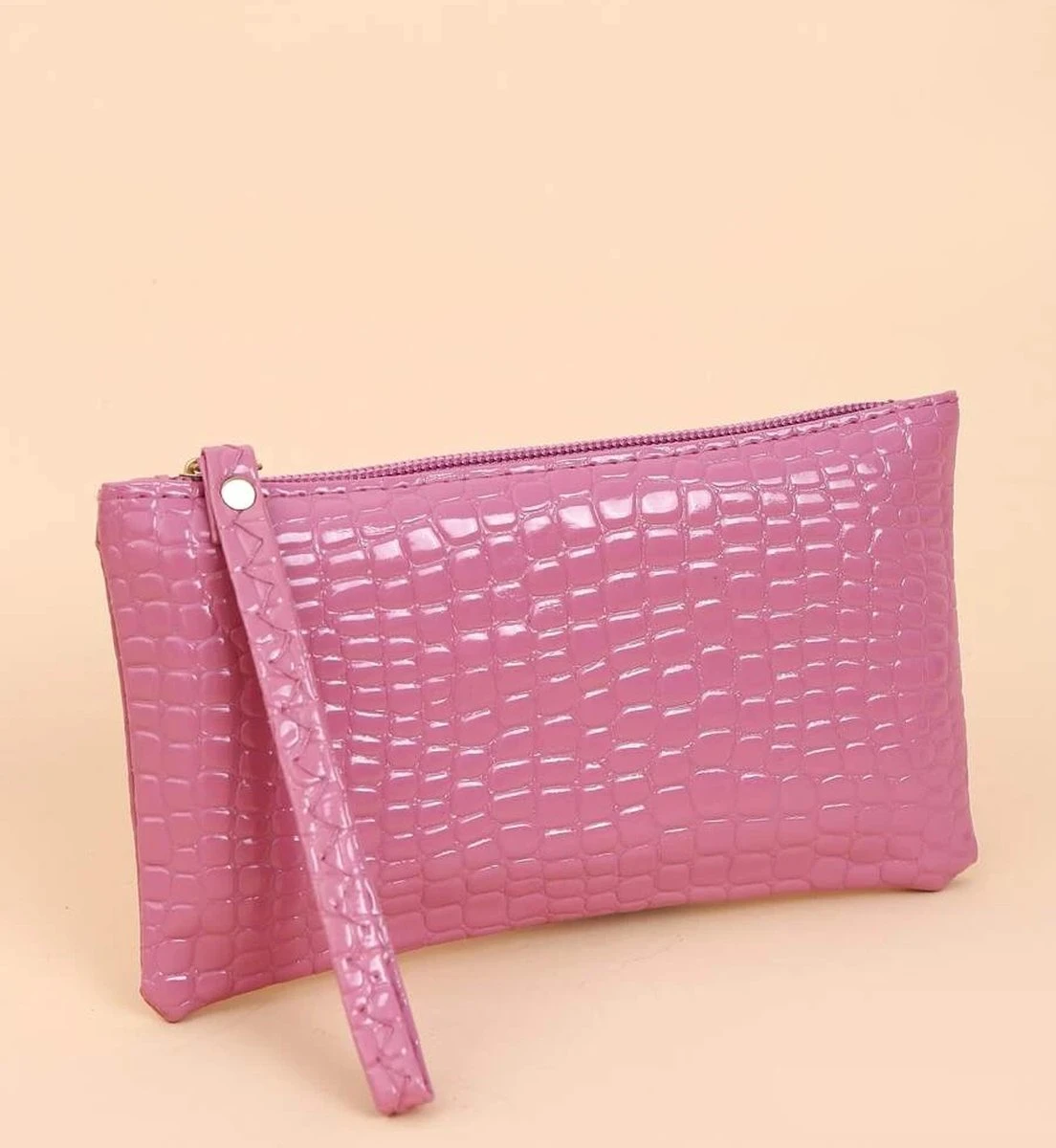 Handtas Mini - Make-up Tasje - Roze - Rechthoekig - Krokodillen Print 3 Handtas Mini - Make-up Tasje - Roze - Rechthoekig - Krokodillen Print