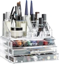 Relaxdays Make-up Organizer Klein - Stapelbaar - Sieradendoosje - Cosmetica - Opbergbox - Wit -Cosmetische Kortingen Winkel 1108x1200 8