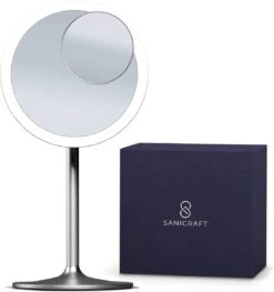 Make-up Spiegel Van Sanicraft® - USB Oplaadbaar - 360 Graden Draaibaar - Make Up Spiegel Met LED Verlichting - Afneembaar 10x Vergroting Spiegeltje - Diameter 17cm