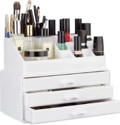 Relaxdays Make-up Organizer Klein - Stapelbaar - Sieradendoosje - Cosmetica - Opbergbox - Wit -Cosmetische Kortingen Winkel 1154x1200 24