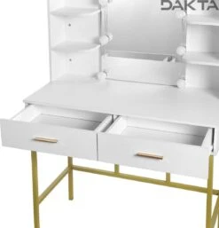 Dakta ® Luxe Make-Up Tafel Met Spiegel Met Verlichting | 2 Lades | Wit En Goud | Kaptafel -Cosmetische Kortingen Winkel 1155x1200 7