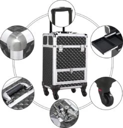 Monkey's Aluminium Kapperskoffer - Zwart - Beauty Case - Cosmeticakoffer - Make-upkoffer - Trolley - 360 Graden Wielen - 34 X 24 X 55.5 Cm -Cosmetische Kortingen Winkel 1155x1200 9