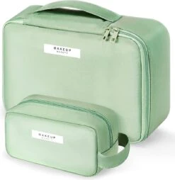 Plugstore - Make-up Tas 2 Stuks Toilettas Draagbare Cosmetische Pouch Travel Organizer Waterbestendig Portemonnee Voor Vrouwen En Meisjes, Groen, 2 Pieces