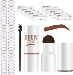 Merkloos Wenkbrauw Stempel – Brow Stamp – Stempelset – Make Up – Bruin – Incl. 34 Sjablonen – Incl. Wenkbrauw Borstel – Waterproof - Herbruikbaar - Cadeau Voor Haar