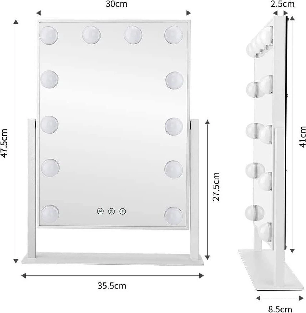 Bright Beauty Vanity Make Up Spiegel Met Verlichting - Wit - Dimbaar Met Drie Lichtstanden 4 Bright Beauty Vanity Make Up Spiegel Met Verlichting - Wit - Dimbaar Met Drie Lichtstanden - Afbeelding 2