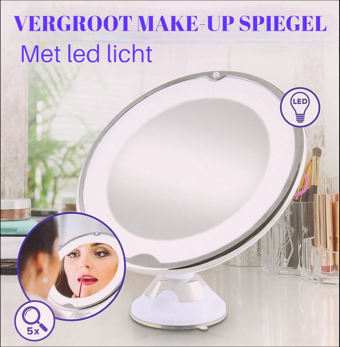 Merkloos Make-Up Spiegel - 5X Vergroting - LED Licht - Make Up Spiegel Met Verlichting - Vergrootspiegel Met Zuignap 3 Merkloos Make-Up Spiegel - 5X Vergroting - LED Licht - Make Up Spiegel Met Verlichting - Vergrootspiegel Met Zuignap
