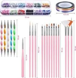 Evvie© Nail Art Kit - Penselen Met Dotting Tools - Strass Steentjes - Rhinestones - Nagel Folie - Diamantjes - Striping Tape – 65-delig -Cosmetische Kortingen Winkel 1183x1200 23