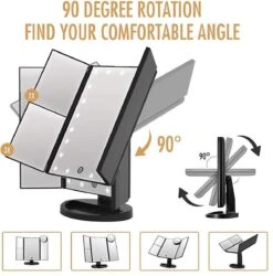 UNIQ Trifold Make Up Spiegel Met LED Verlichting En 2 Vergrootspiegels - Staande Spiegel - 21 LED-lampjes - Op Batterijen En USB (kabel Incl) - Zwart -Cosmetische Kortingen Winkel 1187x1200 25