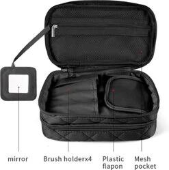 IBright Make-up Tasje Met Spiegel - 2 Lagen - Met Handige Vakjes - Cosmetica Organizer - Toilettas Maat S - Zwart -Cosmetische Kortingen Winkel 1189x1200 33