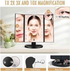 UNIQ Trifold Make Up Spiegel Met LED Verlichting En 2 Vergrootspiegels - Staande Spiegel - 21 LED-lampjes - Op Batterijen En USB (kabel Incl) - Zwart -Cosmetische Kortingen Winkel 1192x1200 27