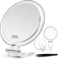 5 Inch, 20x Vergrotende Spiegel, Tweezijdige Spiegel, 20X/1x Vergroting, Opvouwbare Make-upspiegel Met Handheld/standaard, Gebruik Voor Make-up Toepassing, Pincet, En Mee-eter/smetverwijdering. (zilver) -Cosmetische Kortingen Winkel 1192x1200 31