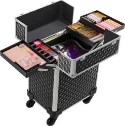 Cosmetische Koffer, Trolley, Make-up Case Met Handvat, 4 Universele Wielen, 4 Uitschuifbare Dienbladen, Make-up Tas, Voor Reizen, Zwart 12 Cosmetische Koffer, Trolley, Make-up Case Met Handvat, 4 Universele Wielen, 4 Uitschuifbare Dienbladen, Make-up Tas, Voor Reizen, Zwart -Cosmetische Kortingen Winkel 1192x1200 35