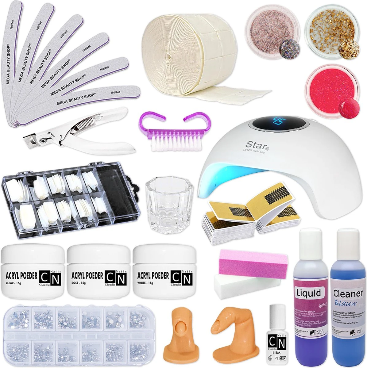 Professionele Acryl Set Met Lamp Nr.2- Acryl Starter Kit/Acryl Pakket/Acryl Nagels/Acrylpoeder/Liquid 3 Professionele Acryl Set Met Lamp Nr.2- Acryl Starter Kit/Acryl Pakket/Acryl Nagels/Acrylpoeder/Liquid