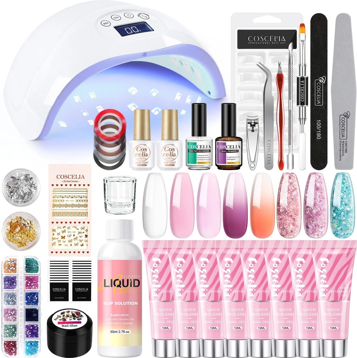 Polygel- Polygel Kit- Polygel Nagels- Polygel Starter Set - RH0594: Thin Nail File 1 Grey Nail File 1 48W White Nail Dryer Helmet Lamp 220V 1 Curved Tweezers 1 Glass Cup 1 Cuticle Fork 1 Cuticle Pusher 1 Nail Cutter 1 Dual End Nail Brush 1 8G Nail Gl 3 Polygel- Polygel Kit- Polygel Nagels- Polygel Starter Set - RH0594: Thin Nail File 1 Grey Nail File 1 48W White Nail Dryer Helmet Lamp 220V 1 Curved Tweezers 1 Glass Cup 1 Cuticle Fork 1 Cuticle Pusher 1 Nail Cutter 1 Dual End Nail Brush 1 8G Nail Gl
