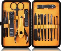 Nagelknipper Set - Pedicureset - 15 Delige - Roestvrij Staal - Met Draagkoffer - Geel Zwart