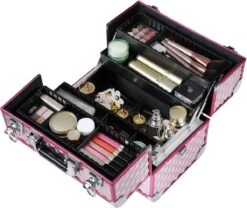 Homeza® Cosmetica Koffer - Make-up Doos - Visagie Koffer - Roze-Zilver -Cosmetische Kortingen Winkel 1200x1010 6