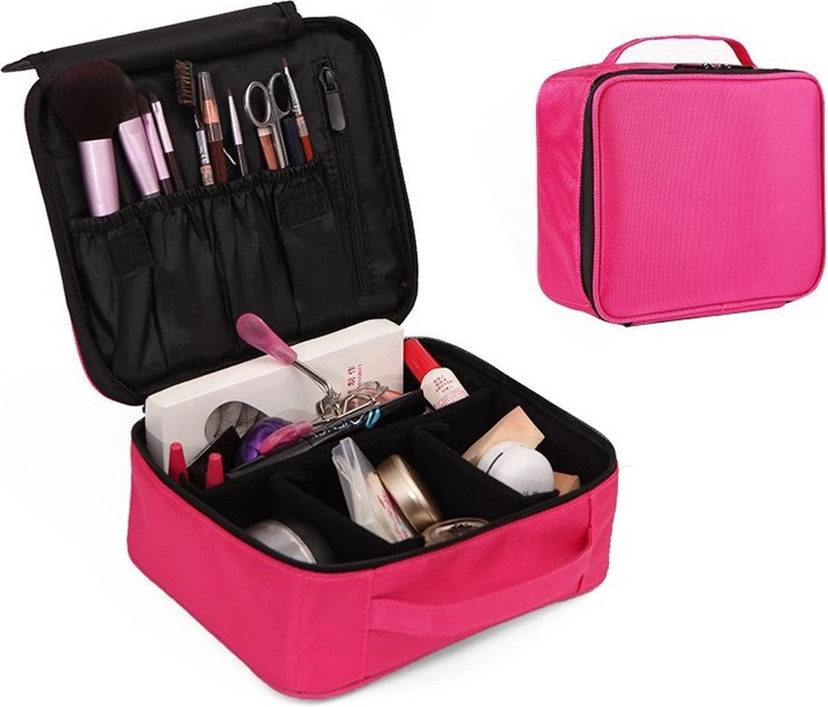 Make-up Koffer - Cosmetica Koffer - Visagie Opbergtas - Beauty Organizer Met Verstelbare Vakken - Roze 3 Make-up Koffer - Cosmetica Koffer - Visagie Opbergtas - Beauty Organizer Met Verstelbare Vakken - Roze