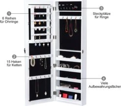 HOMCOM 2-in-1 Sieradenkast Wandspiegel Spiegelkast Sieraden Ladekast Spiegel 833-102WT -Cosmetische Kortingen Winkel 1200x1049 5