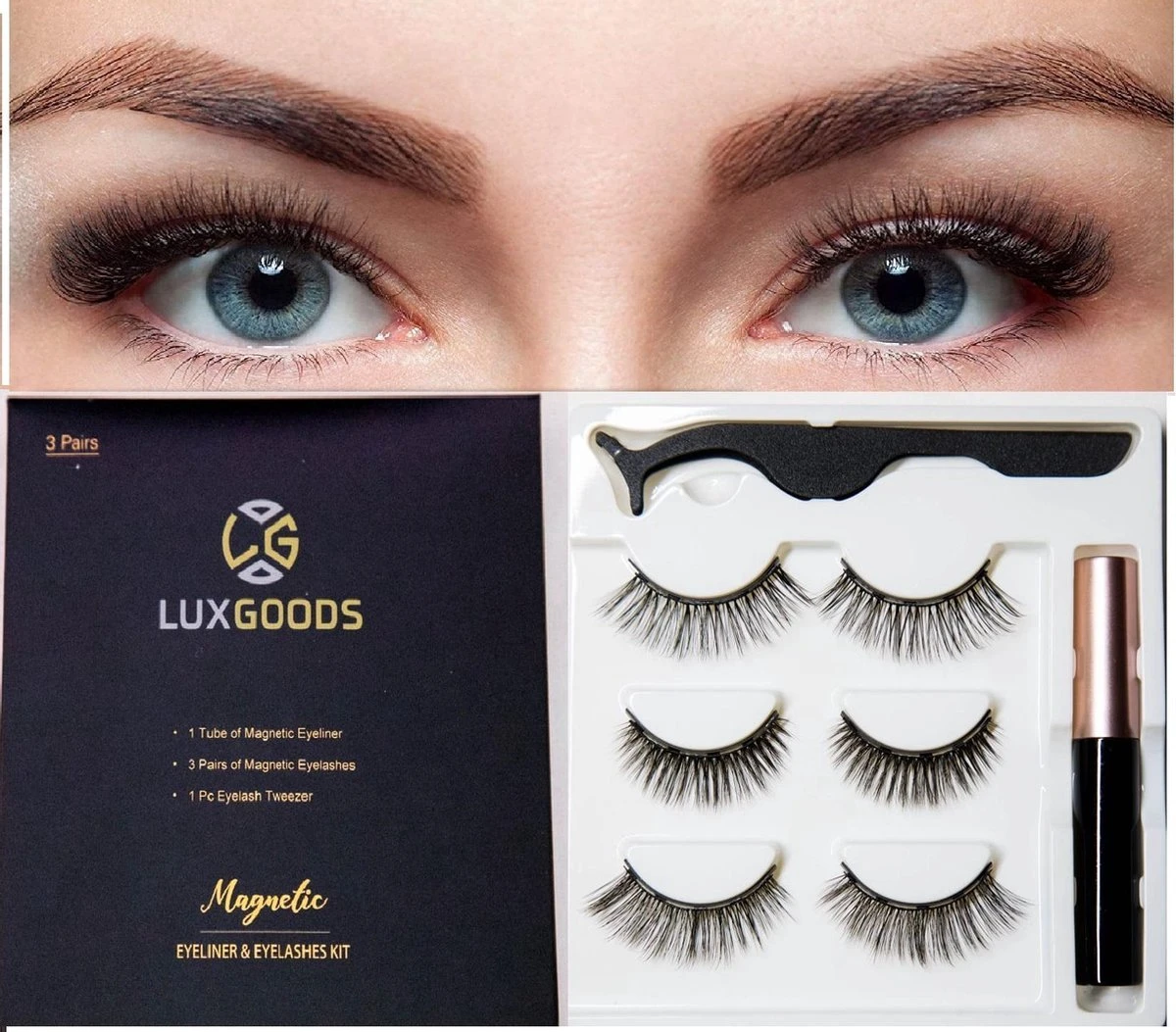 Luxgoods Magnetische Wimpers - Wimperset 3 Paar+ 1 Flesjes Eyeliner+ 1 Pencet - Herbruikbaar-magneet Wimpers -lashes-magnetic Lashes 3 Luxgoods Magnetische Wimpers - Wimperset 3 Paar+ 1 Flesjes Eyeliner+ 1 Pencet - Herbruikbaar-magneet Wimpers -lashes-magnetic Lashes