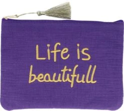 Accessoire Tasje 'Life Is Beautifull' Paars Make-up Haaraccessoire Toilettasje