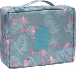 Fako Fashion® - Make Up Tasje Rechthoek - Cosmetica Organizer - Toilettas - 21x16x8cm - Flamingo Blauw/Grijs