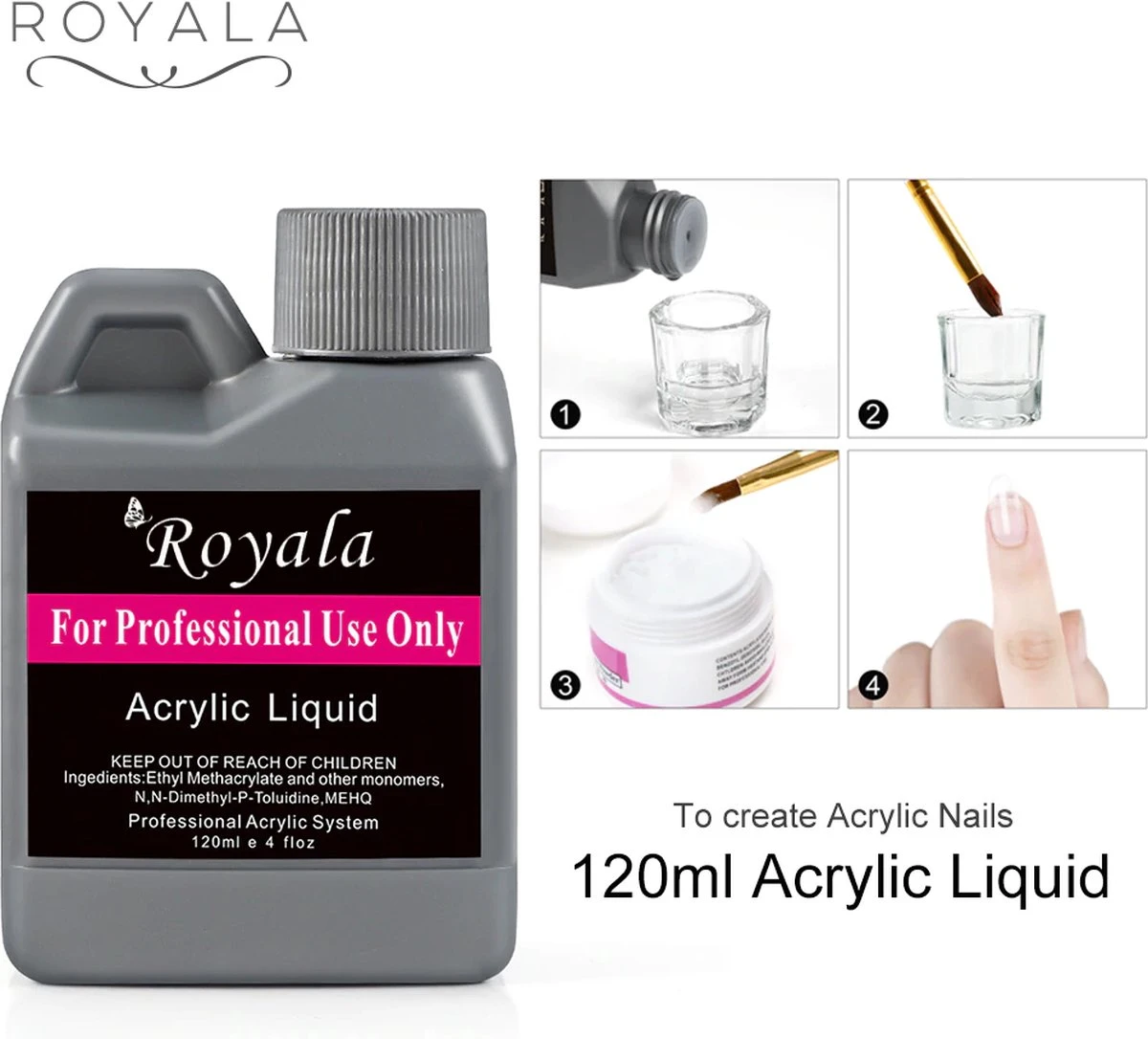 Royala Acryl Vloeistof Liquid Monomer Nagellak 120 Ml Fles 4 Royala Acryl Vloeistof Liquid Monomer Nagellak 120 Ml Fles - Afbeelding 2