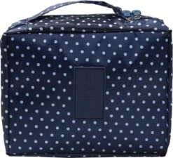 Fako Fashion® - Make Up Tasje Rechthoek - Cosmetica Organizer - Toilettas - 21x16x8cm - Stippen Navy Blauw