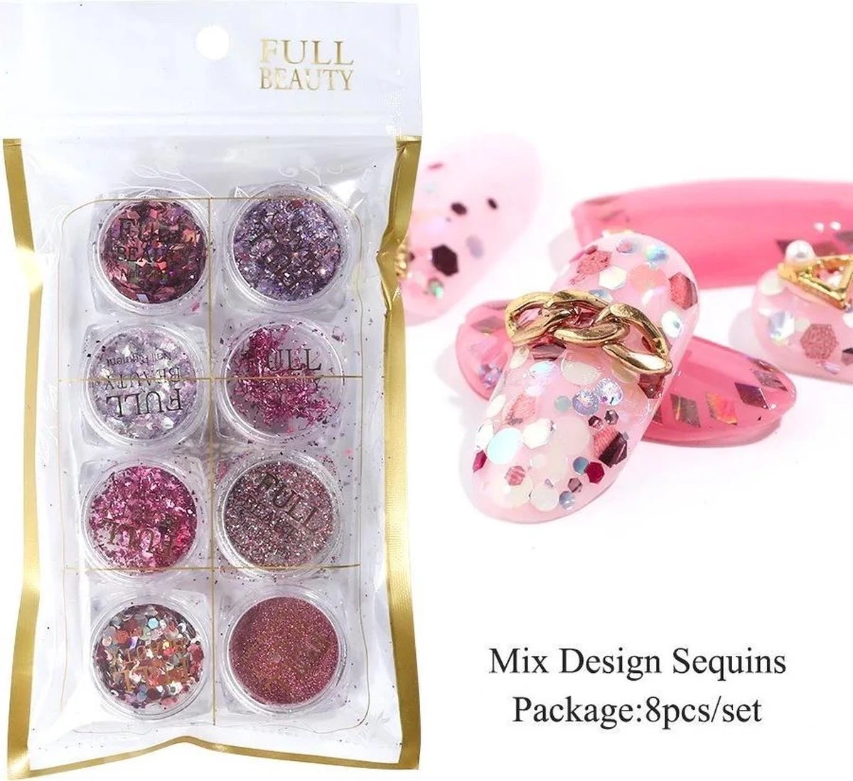 Glitter Poeder Nail Art Set - 8 Stuks - Rosé / Zilver / Roze / Glinster - Nagel Decoratie Strass 4 Glitter Poeder Nail Art Set - 8 Stuks - Rosé / Zilver / Roze / Glinster - Nagel Decoratie Strass - Afbeelding 2
