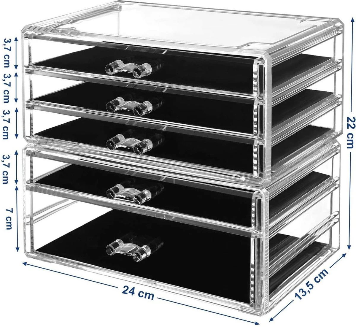 SONGMICS Make-up Organiser, 2-delige Opbergdozen Voor Sieraden En Cosmetica, Stapelbaar, Met 5 Laden, Transparant Polystyreen JMU32TP 7 SONGMICS Make-up Organiser, 2-delige Opbergdozen Voor Sieraden En Cosmetica, Stapelbaar, Met 5 Laden, Transparant Polystyreen JMU32TP - Afbeelding 5