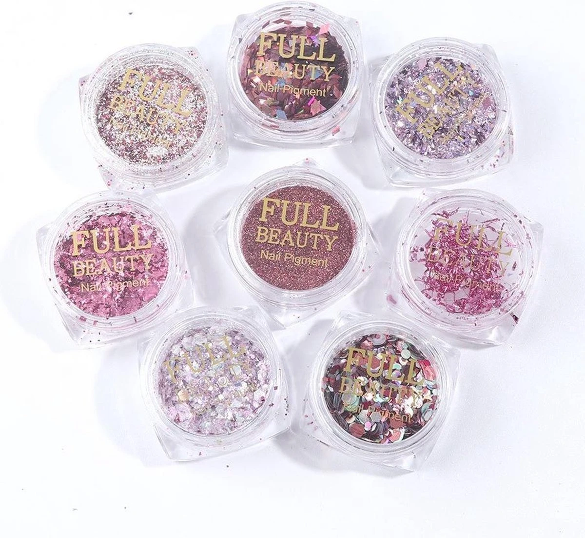 Glitter Poeder Nail Art Set - 8 Stuks - Rosé / Zilver / Roze / Glinster - Nagel Decoratie Strass 6 Glitter Poeder Nail Art Set - 8 Stuks - Rosé / Zilver / Roze / Glinster - Nagel Decoratie Strass - Afbeelding 4