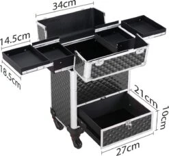 Monkey's Aluminium Kapperskoffer - Zwart - Beauty Case - Cosmeticakoffer - Make-upkoffer - Trolley - 360 Graden Wielen - 34 X 24 X 55.5 Cm -Cosmetische Kortingen Winkel 1200x1107 14