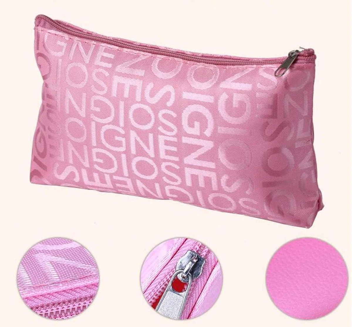 Merkloos Klein Make-up Tasje / Toilettasje / Organizer / Etui - Roze - Mat Met Glanzende Woorden SOIGNE - Met Rits - Waterafstotend - Afmeting 18,5 X 10,5 X 2 Centimeter 4 Merkloos Klein Make-up Tasje / Toilettasje / Organizer / Etui - Roze - Mat Met Glanzende Woorden SOIGNE - Met Rits - Waterafstotend - Afmeting 18,5 X 10,5 X 2 Centimeter - Afbeelding 2
