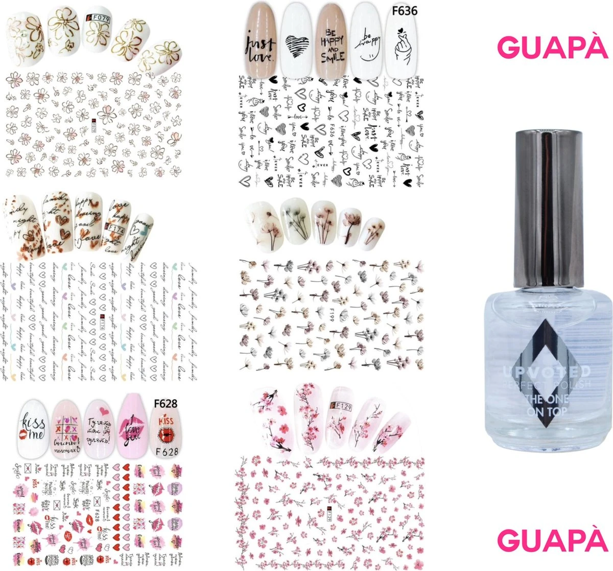 GUAPÀ - Nail Art 3D Nagel Stickers Set Met Een Top Coat Voor Goede Hechting - Nagel Decoratie & Versiering Folie - 6 Sticker Vellen Met Top Coat 3 GUAPÀ - Nail Art 3D Nagel Stickers Set Met Een Top Coat Voor Goede Hechting - Nagel Decoratie & Versiering Folie - 6 Sticker Vellen Met Top Coat