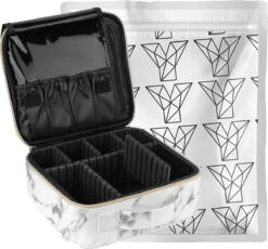 YONO Beautycase Marmer Design - Make Up Koffer Dames – Makeup Organizer – Tas Voor Cosmetica – Reis Toilettas – Wit -Cosmetische Kortingen Winkel 1200x1117 14