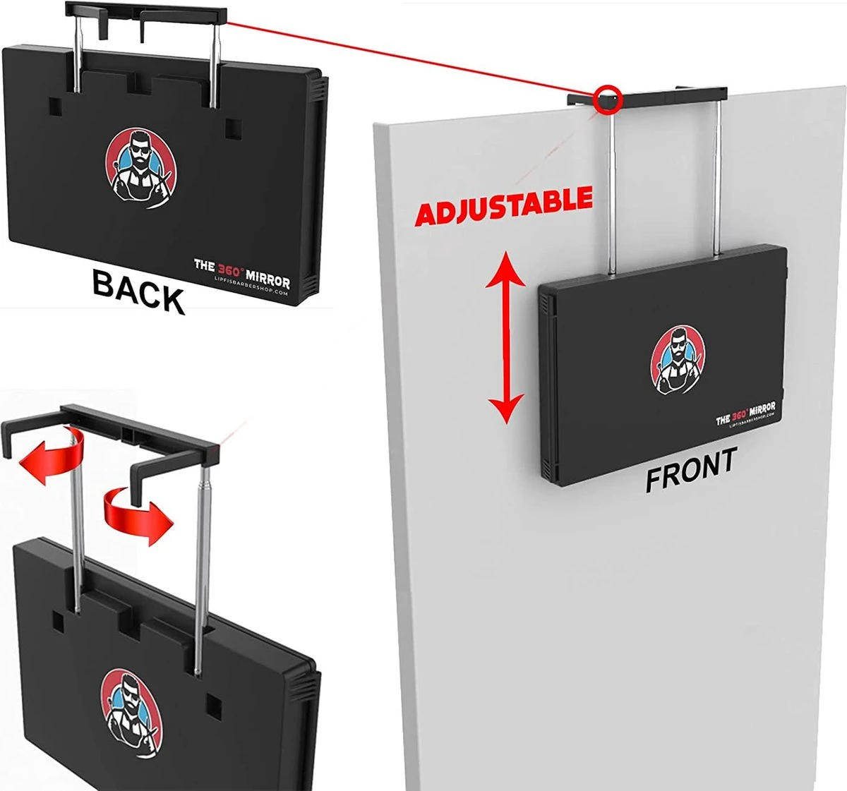 360 ° Graden Spiegel - SELF Cut Mirror System - DRIE Zijspiegel Voor Zelfknippend Haar Met In Hoogte Verstelbare Telescopische Haken (360 Spiegels Met LED-verlichting) (Slechts 360 Spiegels) 6 360 ° Graden Spiegel - SELF Cut Mirror System - DRIE Zijspiegel Voor Zelfknippend Haar Met In Hoogte Verstelbare Telescopische Haken (360 Spiegels Met LED-verlichting) (Slechts 360 Spiegels) - Afbeelding 4