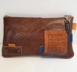 Toetie & Zo Handgemaakte Leren Etui Patchwork Bruin, Telefoontas, Makeuptas, Toilettas, Pennenetui, Medicijntasje, Leder