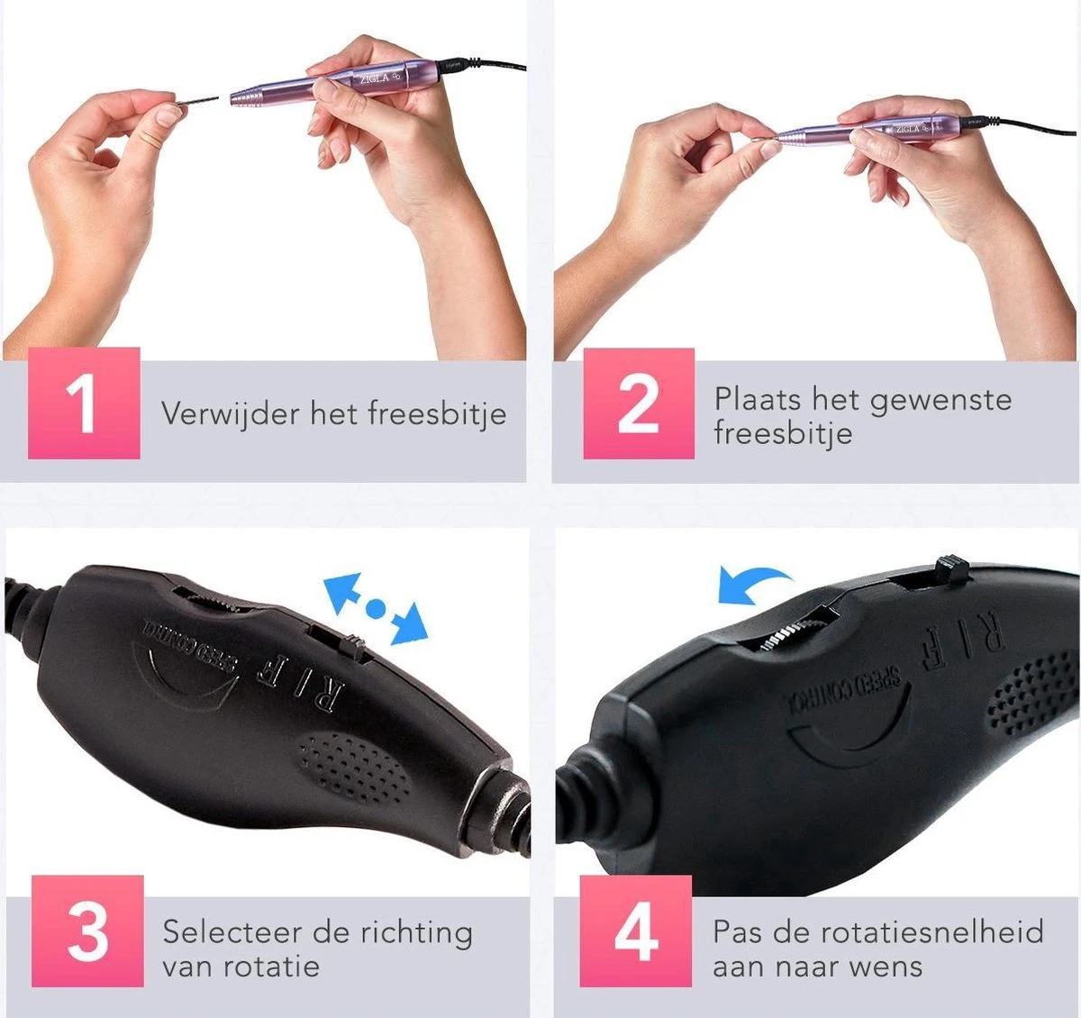 Zigla – Elektrische Nagelvijl - Nagelfrees- Manicure En Pedicure Set - 6 Schuurrolletjes - 11 Opzetstukken - Rosé/Goud - Vernieuwd 6 Zigla – Elektrische Nagelvijl - Nagelfrees- Manicure En Pedicure Set - 6 Schuurrolletjes - 11 Opzetstukken - Rosé/Goud - Vernieuwd - Afbeelding 4