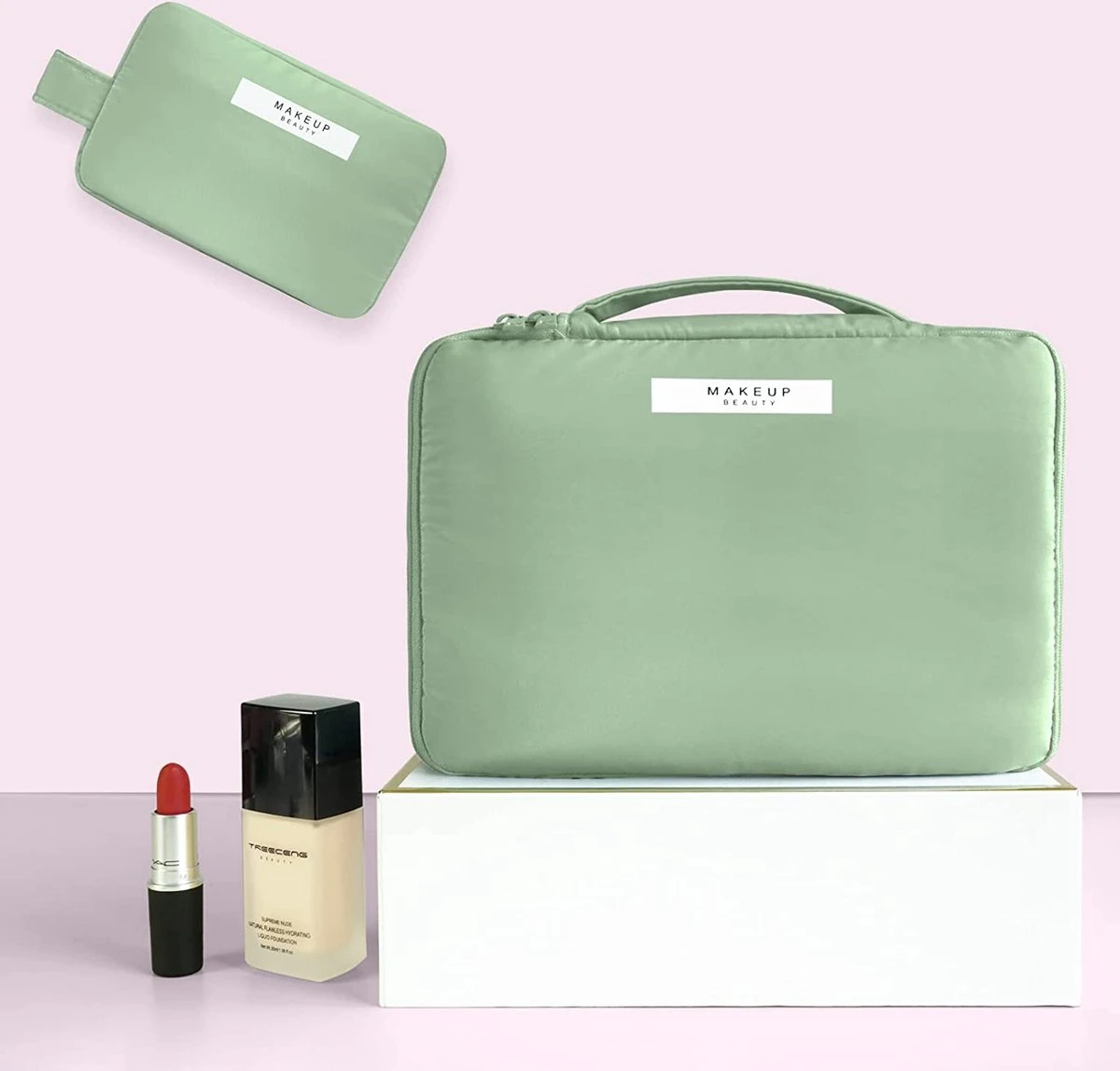 Plugstore - Make-up Tas 2 Stuks Toilettas Draagbare Cosmetische Pouch Travel Organizer Waterbestendig Portemonnee Voor Vrouwen En Meisjes, Groen, 2 Pieces 10 Plugstore - Make-up Tas 2 Stuks Toilettas Draagbare Cosmetische Pouch Travel Organizer Waterbestendig Portemonnee Voor Vrouwen En Meisjes, Groen, 2 Pieces - Afbeelding 8