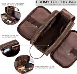 Merkloos Waterbestendige Lederen Toilettas Voor Mannen Grote Reistas Scheren Dopp Kit Badkamer Gym Toiletten Make-up Organizer Met Gratis Natte Droge Tas -Cosmetische Kortingen Winkel 1200x1150 18