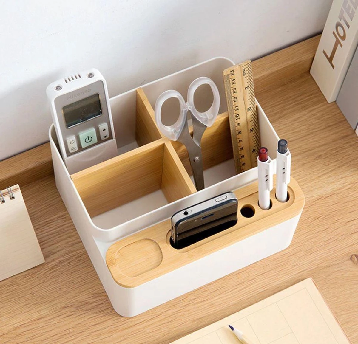 LYVION Make-up En Bureau Organizer - Kunststof En Bamboe 4 LYVION Make-up En Bureau Organizer - Kunststof En Bamboe - Afbeelding 2