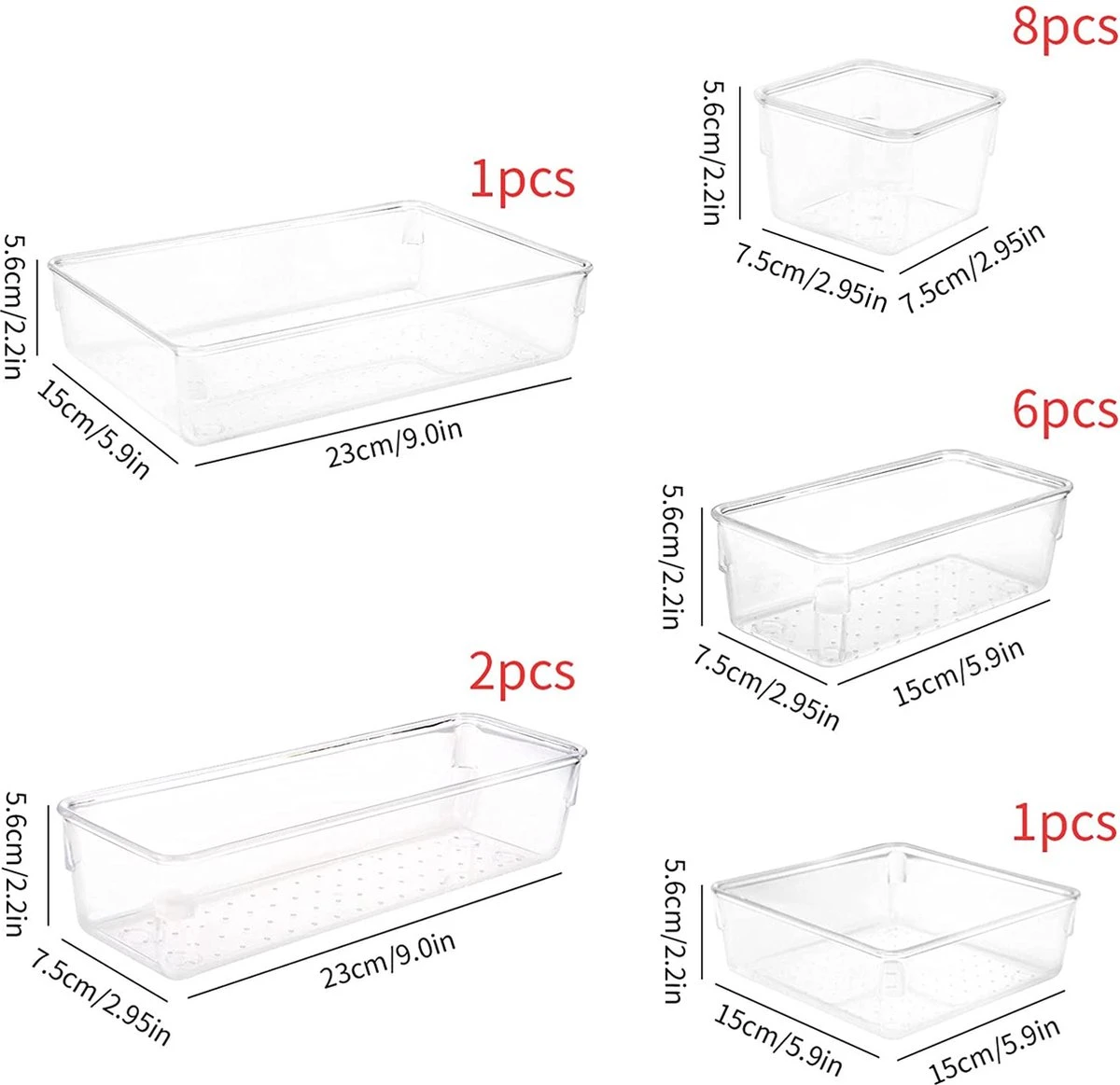 Aokyom Make-uporganizer, 18 Stuks, Kunststof Opbergdozen Voor Kantoor, Lades, Organizer, Lade-organizer, Doorzichtige Lade-inzet Voor Bureau, Keuken, Badkamer 7 Aokyom Make-uporganizer, 18 Stuks, Kunststof Opbergdozen Voor Kantoor, Lades, Organizer, Lade-organizer, Doorzichtige Lade-inzet Voor Bureau, Keuken, Badkamer - Afbeelding 5